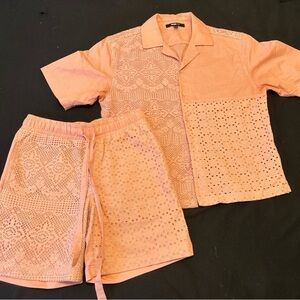 Men’s Fashion Nova 2 Piece Short Outfit (Pink Color) Size Small